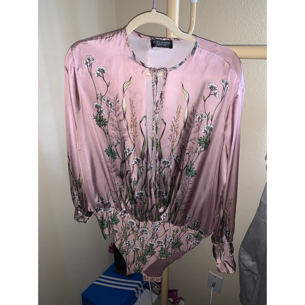 Zara satin floral bodysuit Sz L